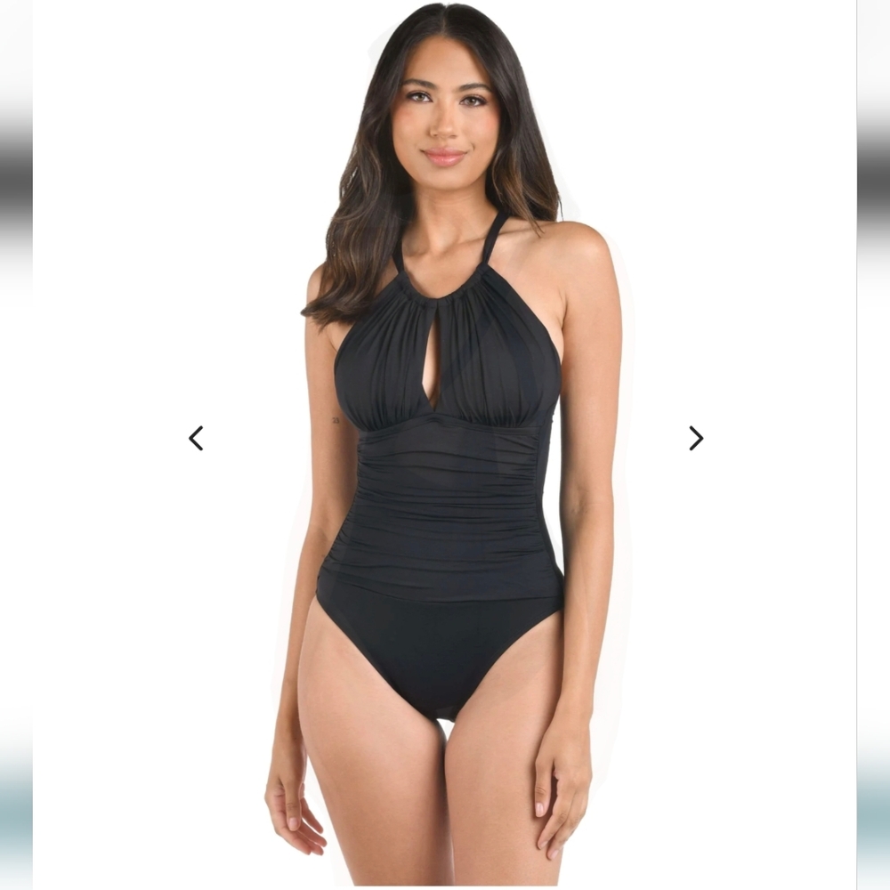 NWT La Blanca Island Goddess High Neck, Tummy Control, Keyhole One Piece.